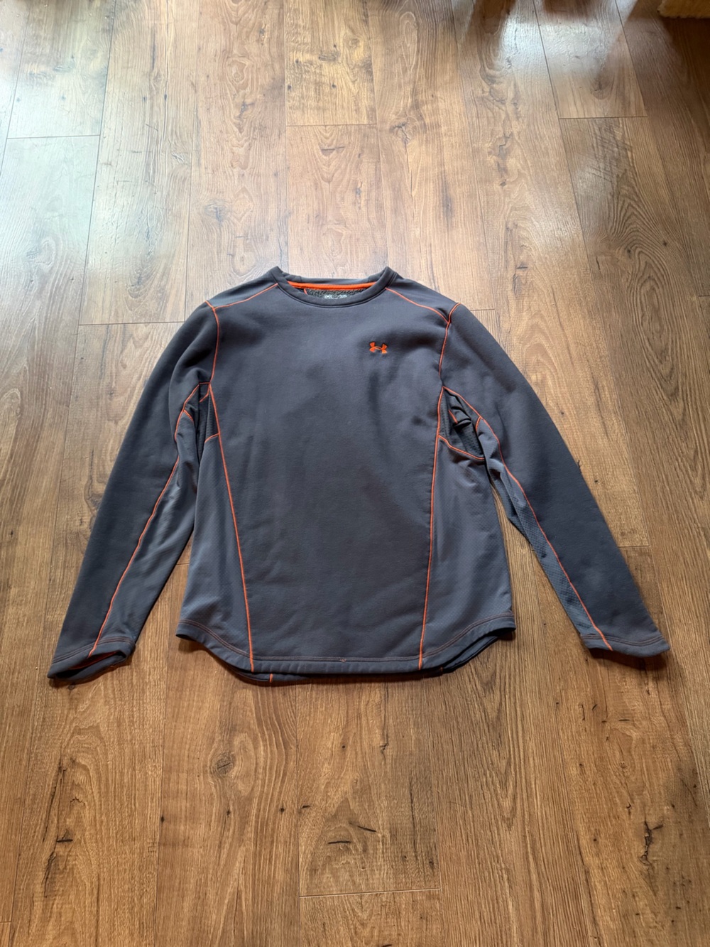 Under Armour Men's Dark Gray Performance Crewneck with Orange Stitching